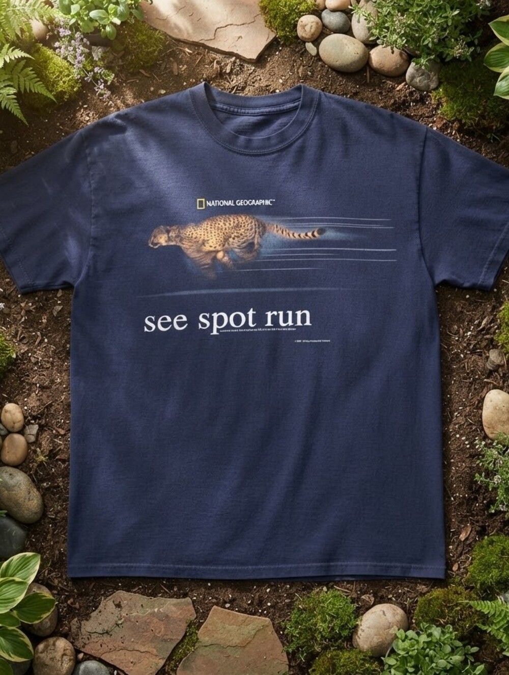 National Geographic Cheetah See Spot Run Navy Graphic Tee